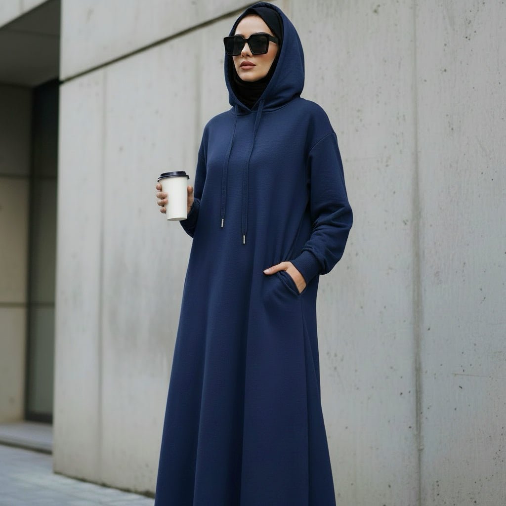 French Terry Hoodie Abaya With Pockets  (MA340)