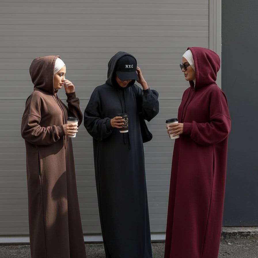 French Terry Hoodie Abaya With Pockets  (MA340)