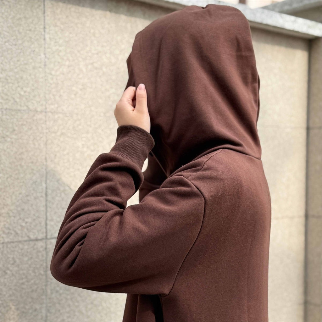 French Terry Hoodie Abaya With Pockets  (MA340)